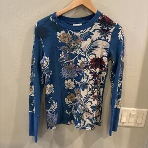 Sundance Thermal S Waffle Knit Long Sleeve Floral Top Button Cuff 100% Cotton